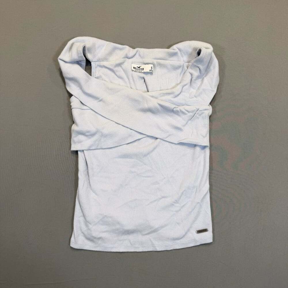 Hollister Off the Shoulder Top Size S Light Blue Ribbed Crossover